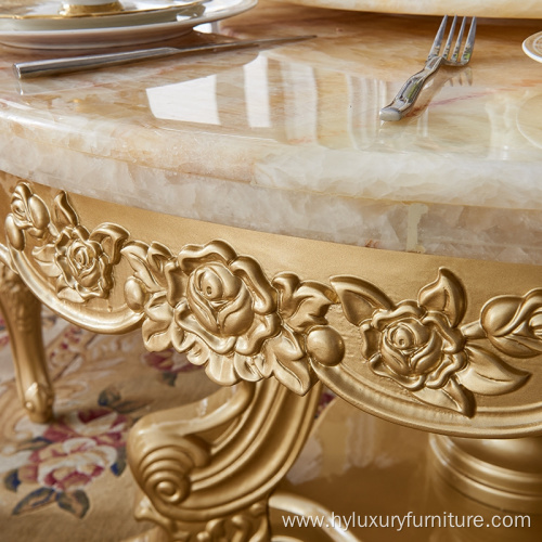 golden foil baroque wooden carved Italian round dining table